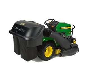 Mower with a bagger attachment.